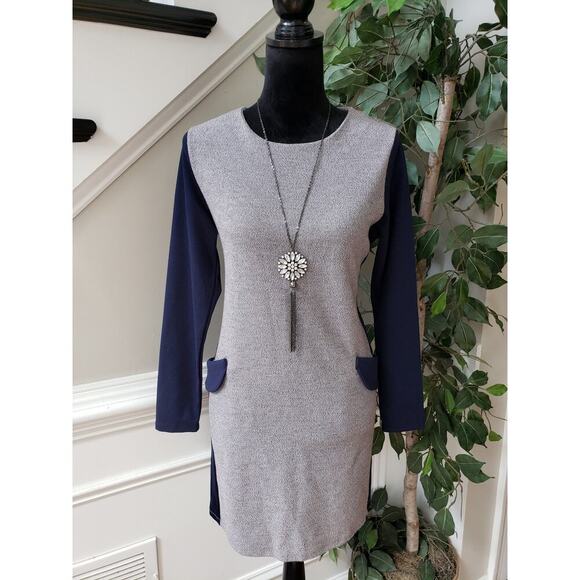 Dodry Sweater Dress Womens Medium Gray Blue Knit Long Sleeve Round Neck Pullover - Picture 2 of 13